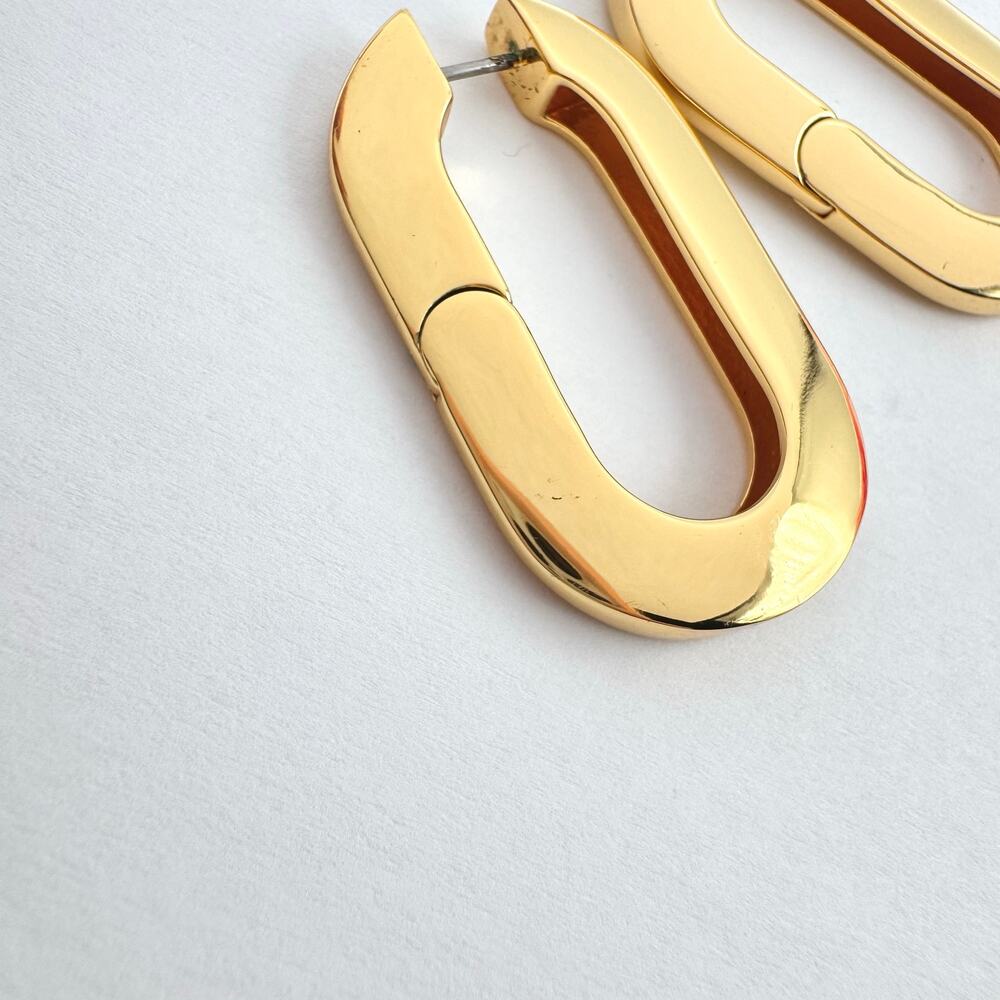 Jenny Bird Mega U-Link Earrings Gold Tone 14K Gold Plated Steel Oblong Hoops - Picture 6 of 12
